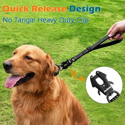 PetBonus Heavy Duty Short Dog Leash, 12" Nylon Lead with Quick Release Clip | Traffic Tab Leash, Comfortable Padded Handle, Reflective, Durable, Training Walking, For Medium Large Dog, Black
