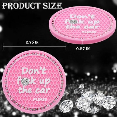2PCS Bling Crystal Rhinestone Cup Holder Coaster – 2.75 Inch Anti-Slip Auto Insert Cup Coaster – Sparkling Interior Decor Accessories for Cars & Vehicles (Pink & White)