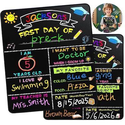 First Day of School Sign 14”x11” – Double-Sided First and Last Day of Chalkboard Board for Kids – Reusable Back to School Sign for Preschool, Pre-K, and Kindergarten – Easy to Write & Clean