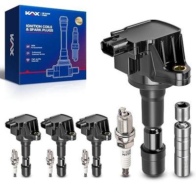 KAX 4-Pack Ignition Coil Pack & Iridium Spark Plugs Kit w/Magnetic Socket Compatible with Honda Fit 2009-2013 1.5L, CR-Z 2011-2016, Replace#UF626, 7092