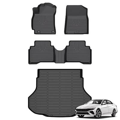 AZYT® Floor Mats & Cargo Liner for Hyundai Elantra Hybrid 2021-2026 | All Weather TPE ,car accessories,weather tech mats for cars,Anti-Slip & Waterproof Black Set,Custom Fit Car mats