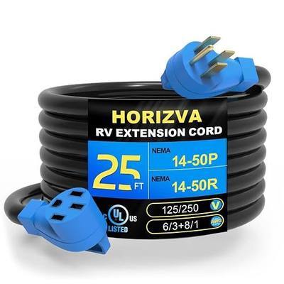 50 Amp RV Extension Cord 25FT, NEMA 14-50P to 14-50R | Heavy duty waterproof RV power cord with STW 6/3+8/1 AWG wire, ETL listed, compatible with RVs, campers and 50 amp equipment.