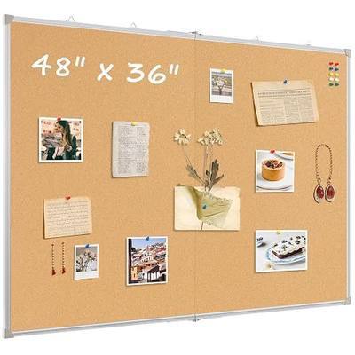 Double-Sided Large Foldable Cork Board, 48" x 36" | Hanging Aluminum Framed Bulletin Board, Vision Board Pin Board Corkboards for Walls, Office, School Decor, 20 Pushpins
