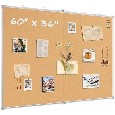 Double-Sided Large Foldable Cork Board, 60" x 36" | Hanging Aluminum Framed Bulletin Board, Vision Board Pin Board Corkboards for Walls, Office, School Decor, 20 Pushpins