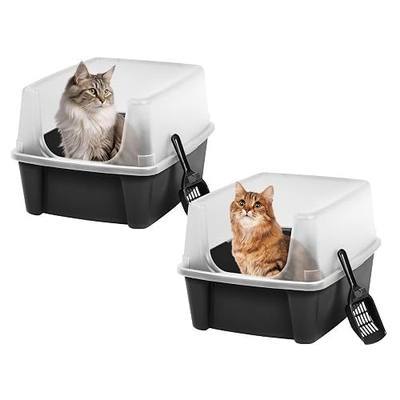 IRIS USA Large High Sided Cat Litter Box, Scatter Shield, Black | Active Cats, Tall Wall Protection, Kick-Proof Sides, Extra Deep Pan, Easy Daily Scoop, Keeps Floor Clean