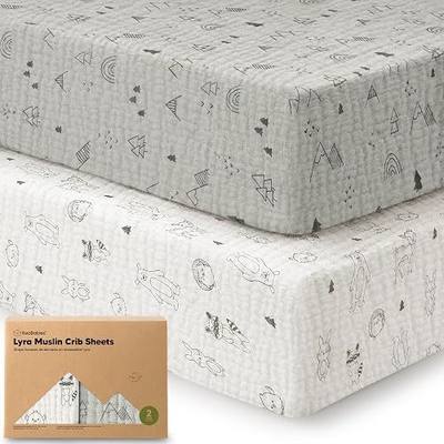 KeaBabies 2-Pack Muslin Crib Sheets for Boy, Girl, 52x28 Fitted (Woodland) | 100% Organic Cotton Fitted Baby Crib Mattress Sheet, Soft Breathable Standard Toddler Bed Cover Bedding Set, Neutral, Durable