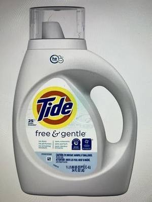 Tide Free & Gentle HE Liquid Laundry Detergent, Unscented, 1.06 L (25 Loads) - Packaging May Vary