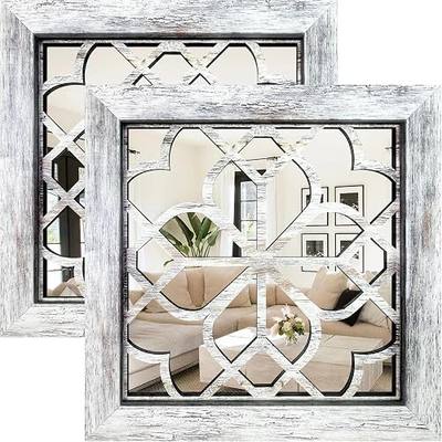 Boho Wall Mirror Decor, Set of 2 Rustic Farmhouse Accent Mirrors 12x12 Inch, Square Acrylic Shatterproof Vintage Style Mirror for Wall, Small Decorative Mirrors for Living Room, Bedroom, Grey