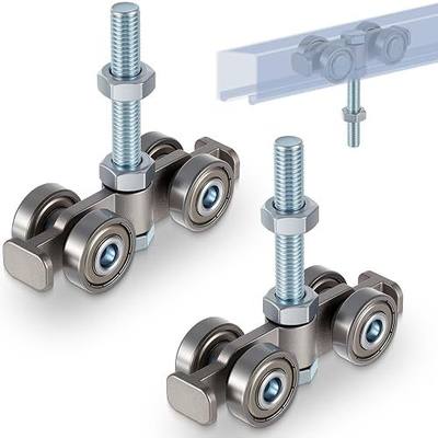 Tallew 2 Pcs Silver 4 Wheel Silent Trolley Assembly Rollers for Use with 1-5/8" Wide and All 1-5/8" or Taller Strut Channels with M10 Bolt