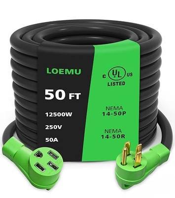 50 Amp RV Extension Cord 50FT, NEMA 14-50P/14-50R STW Outdoor Extension Cord 250V/12500W, Heavy Duty 6/3+8/1 Gauge RV Power Cord with Handle, 50 Amp Extension Cord for RV & EV