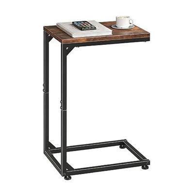Simple Trending C Shaped End Table, TV Tray for Couch, Small Side Table with Metal Frame, for Living Room Bedroom, Rustic Brown