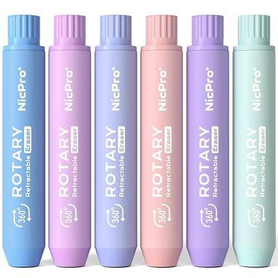 Nicpro 6 Pack Rotary Retractable Erasers, Soft TPE Rubber Twist Eraser | Large Pencil Erasers in Cute Macaron Colors, Clean-Erasing Eraser for Kids & Students, School Office Supplies Stationary Set