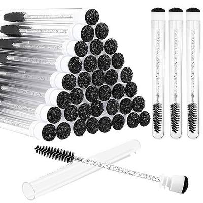 Patelai 80 Pcs Disposable Mascara Brushes Tubes Set, 40 Lash Spoolies 40 Empty Mascara Wand Tube, Eyelash Extension Brushes for Makeup Artists Salon Travel(Black,Black Sequins Style)