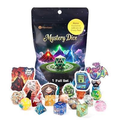 Haxtec Mystery DND Dice Set 7pcs Polyhedral Dice + 3 Funny Waterproof Stickers, Mystery Dice for Dungeons & Dragons, Chance Win Rare Sharp Edge, Great DND Gift, No Duplicates in 2/5 Packs