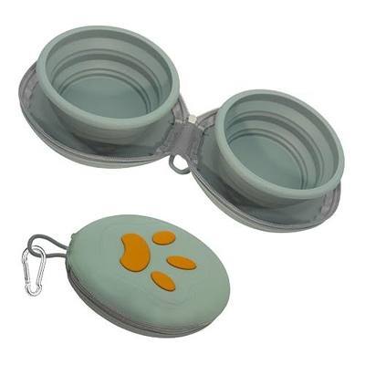 2-in-1 Collapsible Dog Travel Bowl Portable Silicone Carabiner | For Food and Water Use, Folds Flat for Compact Storage, Ideal for Pet Travel, Camping, Hiking, Road Trips and Daily Walks