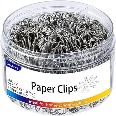 Shiny Silver Jumbo Paper Clips, 1.3 Inch & 2 Inch, 400pcs | For Office, School & Home, Document Organizing