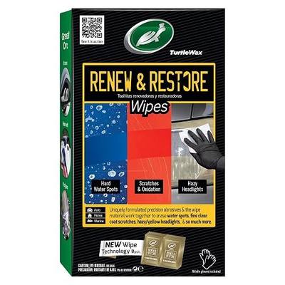 Turtle Wax 54349 Renew and Restore Wipes, Car Paint Scratch Removal, Works on Water Spots, Headlight Oxidation, Glass, Metal and More, Pack of 8 Wipes