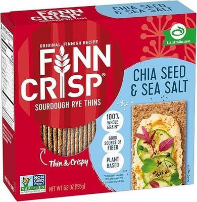 Finn Crisps Chia Seed Rye Crispbread, Thin Crispy Rye Authentic Finnish Sourdough Crispbread Crackers (6.8 oz Box)
