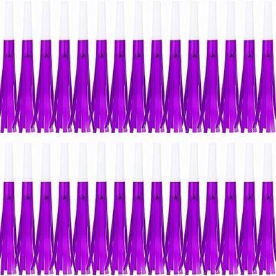 Noise Makers Party Horns, 30 Pack, Purple Metallic Glitter with Fringe, for Birthday, Wedding, New Year