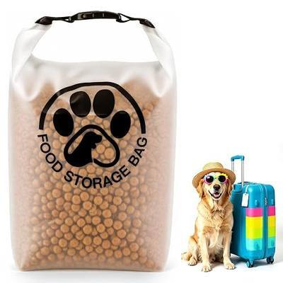 Pet Food Storage Bag for Travel - Transparent Leak-Proof Dog Food Container with Roll-Top Closure, Keeps Kibble Fresh for Camping Trip, Dog Boarding, Weekend Getaways (14 Cups)