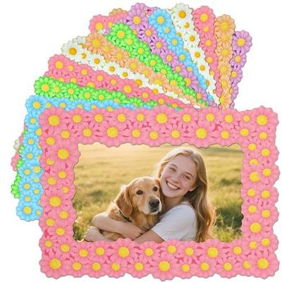 12Pcs Magnetic Picture Frames for 4"x6" Photo, Locker Accessories for Girls | 6 Colors, Cute Back to School Gifts, Classroom Decorations Supplies, Refrigerator Decor, Daisy