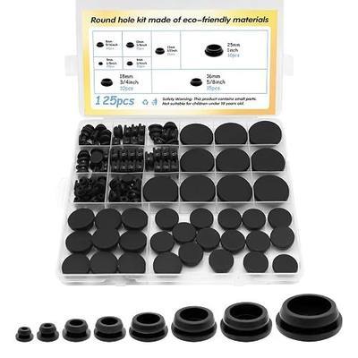 125Pcs Black Rubber Plug Box, Various Sizes of Round Hole Silicone Tool, Rubber Plugs for Round Holes, Silicone Plugs Suitable for Car Wiring Furniture