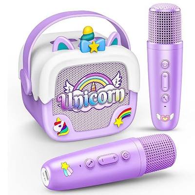 Mini Karaoke Microphones for Kids Girls: Unicorn Portable Bluetooth Speakers with 2 Wireless Mic Toys for Girls Age 4-6 7 8 9 Years Old Girl Birthday Gifts for 5 6 7 8 9 10 11 Years Teens Purple