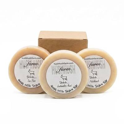 HushHush Farms Shaving Soap for Men | Handmade with Goat Milk, Olive Oil & Cocoa Butter | Plastic-Free & Moisturizing Shave Soaps | Pack of 3 (Patchouli, Tea Tree, Lavender Mint)