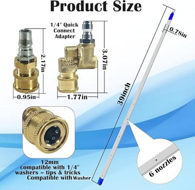 Radiator Cleaning Wand – Pressure Washer Tool for Cars, Trucks & RVs, Dual-Use Water/Air Flush, Includes Nozzle Tips & Quick Couplers, Fits 2000+ PSI Washers (39 inch without M22 Adapter)