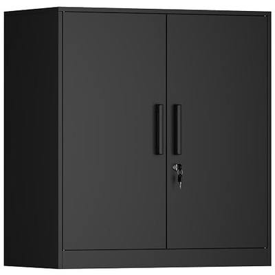 IRONFFICE Metal Wall Cabinet,28" H Wall Mounted Storage Cabinets with 2 Doors,Lockable Steel Utility Cabinet for Garage,Workshop,Office (Black)