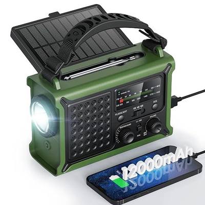 Raynic 12000mAh Emergency Weather Radio, AM/FM/NOAA Solar Hand Crank Radio with 2X Panel, USB & USB-C Charging, LED Flashlight, Reading Light & SOS for Power Outages, Hurricane, Storms, Camping