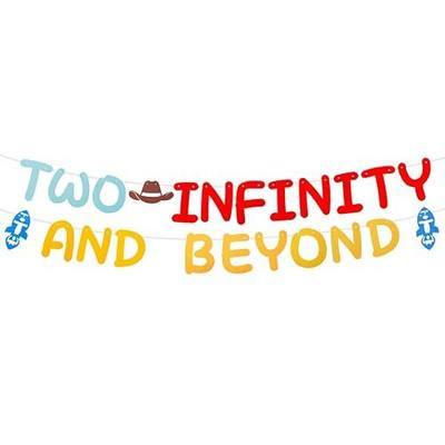 2 String Pre-Strung Glitter Cartoon Inspired Two Infinity and Beyond Banner | Cartoon Story 2nd Birthday Party Decorations Toy Inspired Game Kids 2nd Birthday Banner Party Supplies