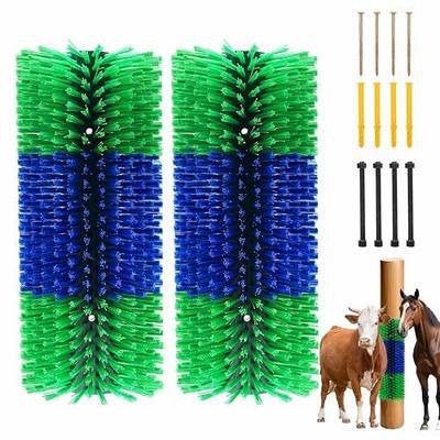 Livestock Scratching Brush 2-Pack, Heavy-Duty Farm Animal Self-Grooming Back Scratcher for Fence or Post Mount, Ideal for Horses, Cattle, Goats, Pigs, Durable Itch Relief Tool - 17.5×7.5 in