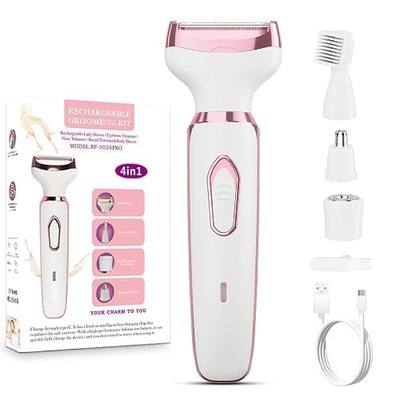Women's Electric Razor Bikini Trimmer, 4-in-1 Cordless Shaver for Face, Legs, Underarms, Pubic Hair – Wet/Dry Use, Painless Hair Removal