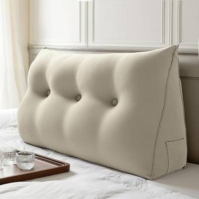 WOWMAX Multifunctional Upholstered Headboard Pillow Twin, Button Tufted Dorm Twin XL, Portable College Dorm with Removable and Washable Cover, Linen & Cutton Blend, Natural Color