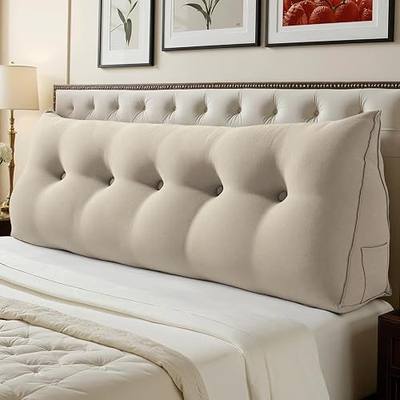 WOWMAX Multifunctional Upholstered Headboard Pillow Queen Size, Button Tufted Fabric headboards, Portable Padded Bed Backboard Removable and Washable Linen & Cutton Blend, Natural Color