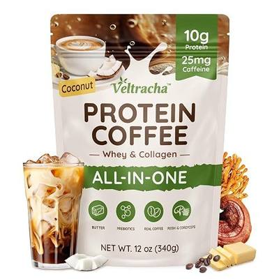 Protein Coffee with Whey & Collagen, Coconut Flavor, 20 Servings | Grass Fed Whey Protein Coffee, 10g Protein & 0g Sugar, Made with Cordyceps, Reishi & Butter, Natural Energy without Jitters
