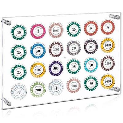 GlikCeil Casino Chip Holder 13.6 x 9.3'' Wall Mounted Display Case for 24 Poker Chips, Acrylic Display Frame for Coin Collectors and Supplies