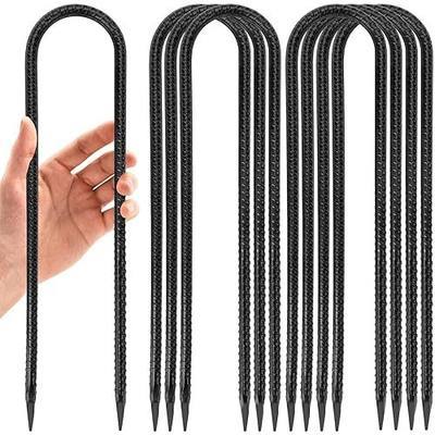 Kiivakii 12 in 8 Pack Trampoline Anchors, Trampoline Stakes High Wind | U Shaped Trampoline Anchor Kit, Steel Stakes for Trampolines, Outdoor Canopies, Camping Tents, Football Goal, Black
