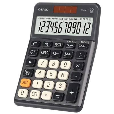 Pendancy Office Small Calculator Desktop with Tax+/- for Tax Calculation, 12 Digit Large LCD Display, Solar Battery Power, Durable Portable Design, Financial Accounting Business Home Use(OS-200T-Gray)