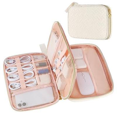 Electronics Organizer Travel Case, Charger Bag Cord Organizer Travel, All-in-One Cable Organizer Bag for Charger, Cords, Phone, Headphones, Flash Drive, SD Card (Beige, Large-Double Layer)