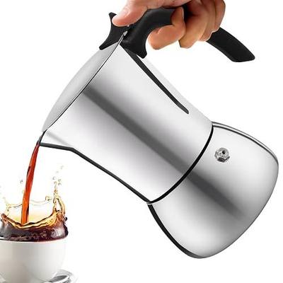 No Coating 4 Cup Thickened 304 Stainless Steel Moka Pot Stovetop Espresso Maker Italian Coffee Machine 200ml 6.8oz Suitable for Gas Induction Stovetop Greca Coffee Maker Percolator