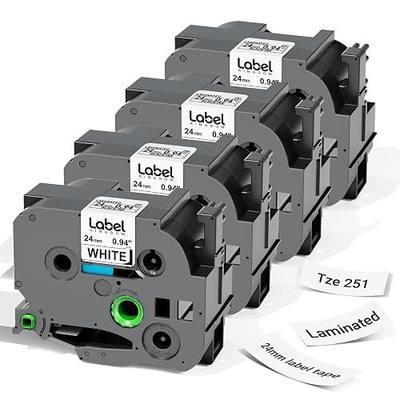 Label KINGDOM TZe-251 24mm (0.94") tz Laminated White Label Maker Tape Refills Compatible with Brother P-Touch PT D610BT D600 P710BT P750W 950W, 4-Pack 1 in Tze251