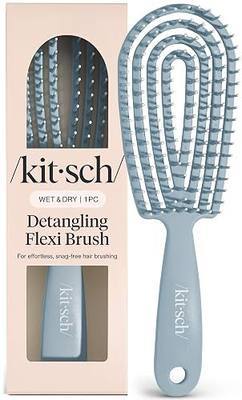 Kitsch Hair Brush Detangler – Flexi Flow Hair Brush for Women, Men & Kids | Detangling Brushes for Curly Hair with Bendable Frame, Bounce Curl Defining Brush for Wet or Dry Strands - Haze Blue