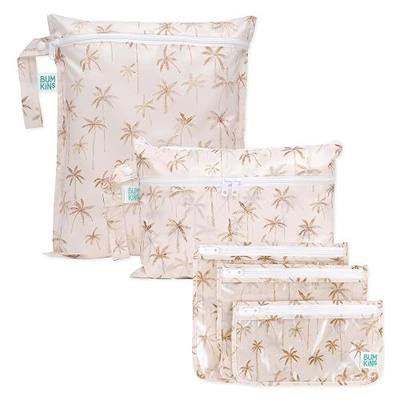 Bumkins - Waterproof Wet Bag, Wet/Dry Clutch & Clear Travel Bags - For Beach, Baby, Travel, Cloth Diapers, Pump Parts, Pool, Gym, Toiletries - Reusable & Easy to Clean - Palm Trees - 5 Pack
