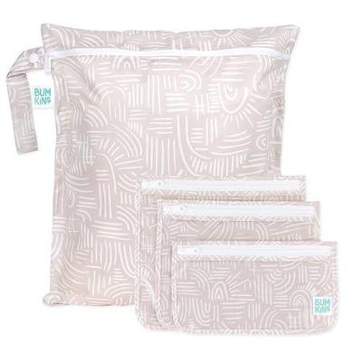 Bumkins - Waterproof Wet Bag & Clear Travel Bags - For Beach, Baby, Travel, Swim Suit, Cloth Diapers, Pump Parts, Pool, Gym, Toiletries - Reusable & Easy to Clean - Boho Beige - 4 Pack