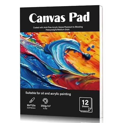 12 Sheets Canvas Paper Pad 9 x 12 in, 350 GSM, Glue Bound | Canvas-Textured Paper, Single-Sided Glue Binding, for Acrylic, Oil, Gouache, and Marker Painting