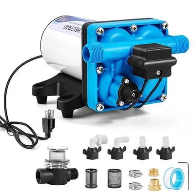 Heuyrao 110 Volt RV Water Pressure Pump 5.5GPM 70PSI 4 Chamber Self Priming | 110V AC Diaphragm Water Transfer Pump with Power Plug for Kitchen,Bathroom,RV Marine,Camper,Garden,Travel Trailer