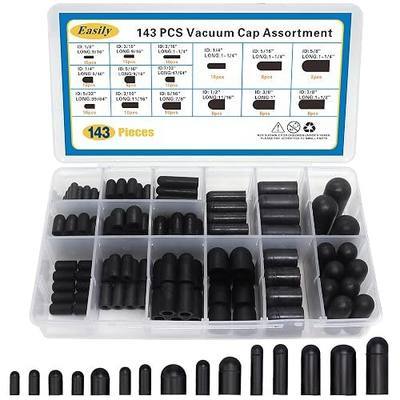 143 Pcs Rubber Vacuum Caps Assortment, 15 Sizes Rubber Caps, Hose End Caps for Carburetor, Manifold, Automotive 1/8" 1/4" 5/32" 3/16" 5/16" 7/32" 3/8" 1/2" 5/8"