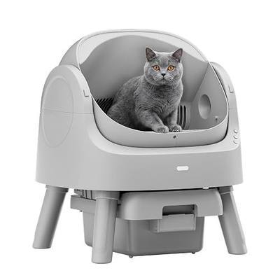 Mimfam Automatic Self Cleaning Litter Box, with 4 Pairs Infrared Senor, Open-Top Design for Multi-Cat Homes, Comes with Liner Bags and Cat Litter Mat, Grey